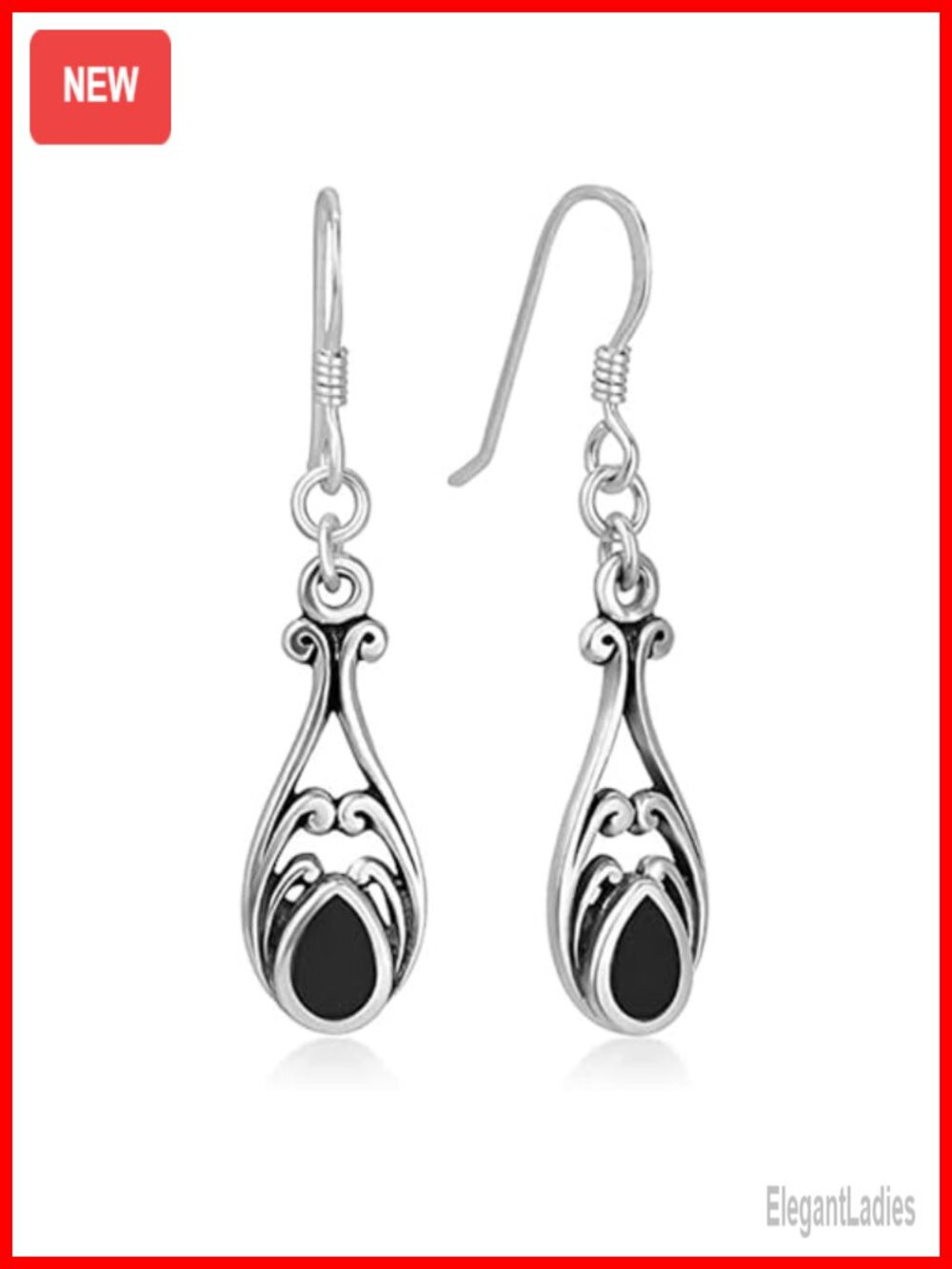 Pear Shaped Drop Earrings with Black Enamel Retro Style